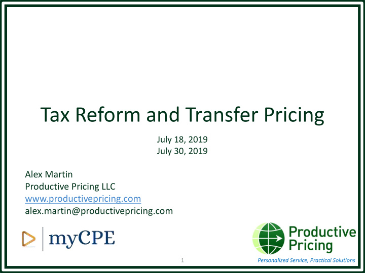 tax reform and transfer pricing
