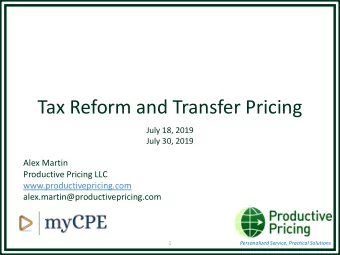 Tax Reform and Transfer Pricing  July 18, 2019  July 30, 2019  Alex Martin  Productive Pricing LLC