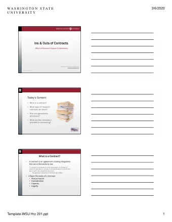 Ins &amp; Outs of Contrac  Ins &amp; Outs  of Contracts  Office of Research Support &amp;