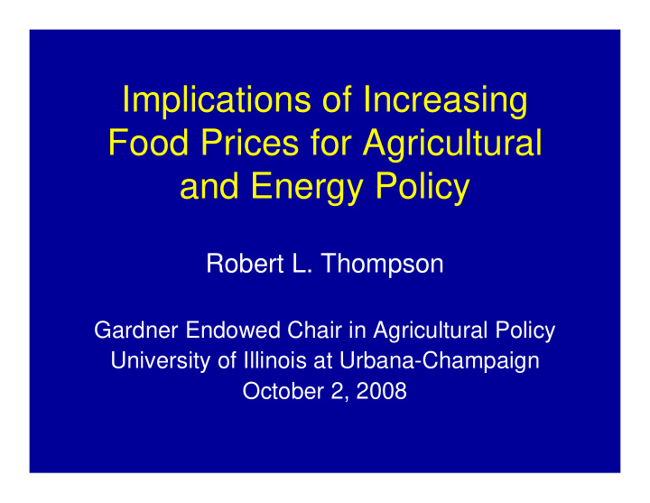 implications of increasing food prices for agricultural