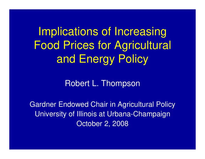 implications of increasing food prices for agricultural