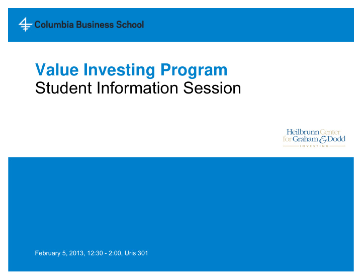 value investing program student information session
