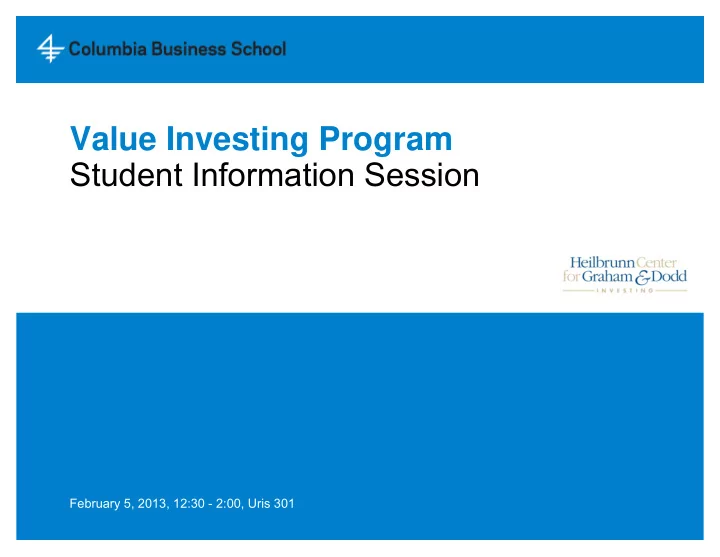 value investing program student information session