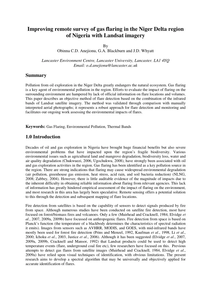 improving remote survey of gas flaring in the niger delta