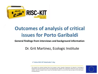 Outcomes of analysis of critical  issues for Porto Garibaldi  General findings from interviews and