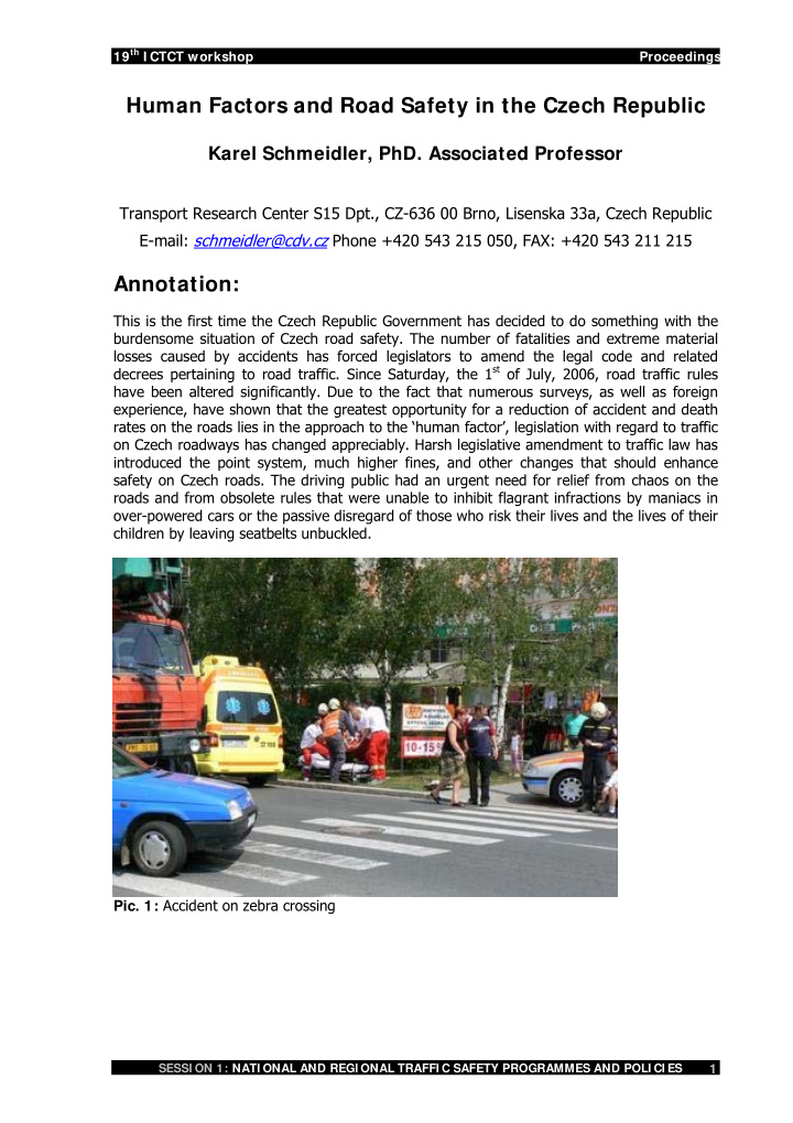 human factors and road safety in the czech republic