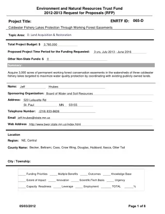 Environment and Natural Resources Trust Fund  2012-2013 Request for Proposals (RFP)  065-D  ENRTF