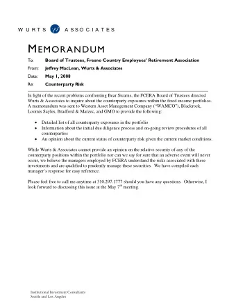 M EMORANDUM To: Board of Trustees, Fresno Country Employees Retirement Association From: