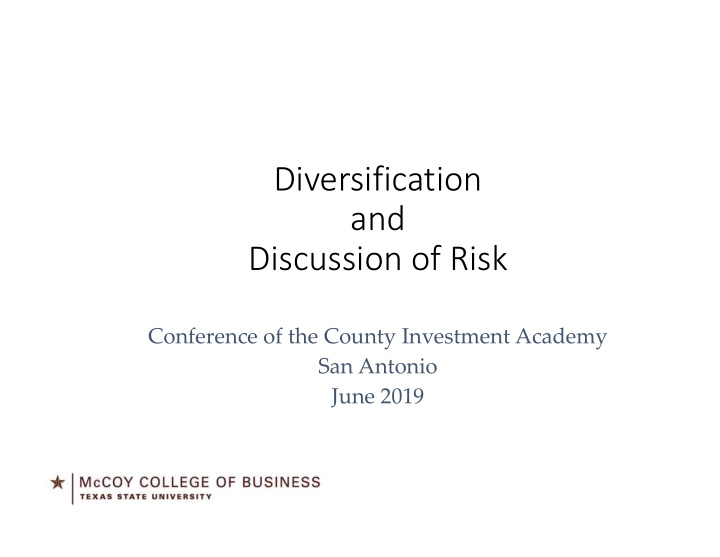 diversification and discussion of risk