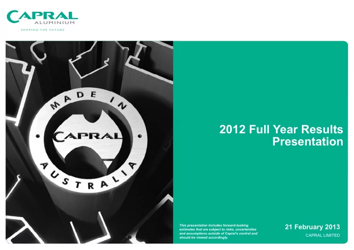 2012 full year results presentation