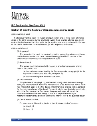 IRC Sections 54, 54A-E and 45(d)  Section 54 Credit to holders of clean renewable energy bonds  (a)