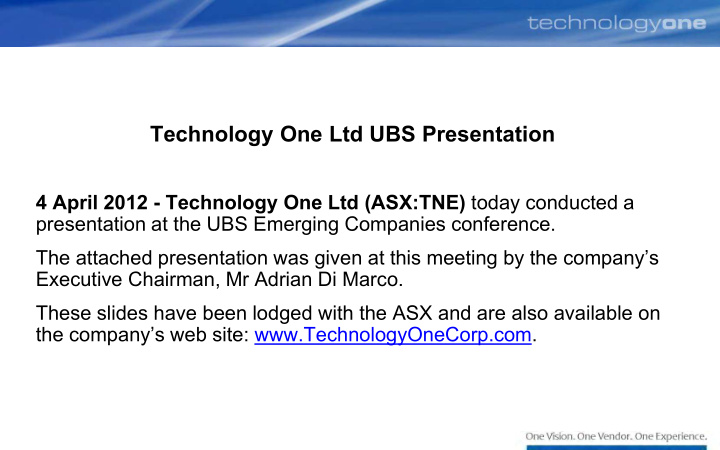 presentation at the ubs emerging companies conference the