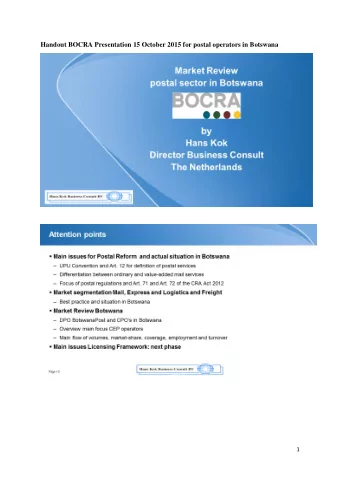 Handout BOCRA Presentation 15 October 2015 for postal operators in Botswana  1  This is Article 12