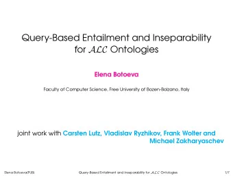 Query-Based Entailment and Inseparability for ALC Ontologies  Elena Botoeva  Faculty of Computer
