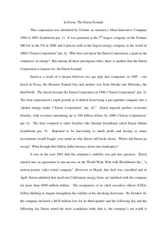 In Focus: The Enron Scandal This corporation was identified by Fortune as Americas Most