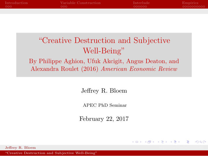 creative destruction and subjective well being