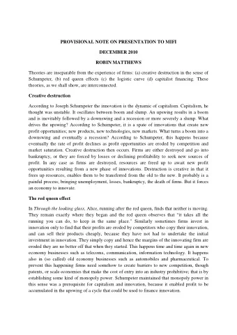 PROVISIONAL NOTE ON PRESENTATION TO MIFI  DECEMBER 2010  ROBIN MATTHEWS  Theories are inseparable