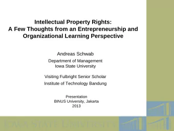 Intellectual Property Rights:  A Few Thoughts from an Entrepreneurship and  Organizational Learning
