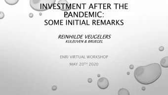 INVESTMENT AFTER THE  PANDEMIC:  SOME INITIAL REMARKS  REINHILDE VEUGELERS  KULEUVEN &amp; BRUEGEL