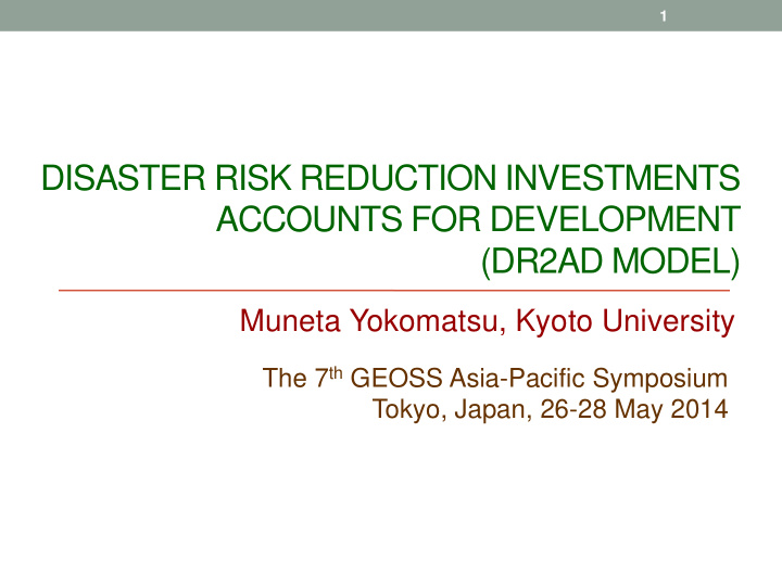 disaster risk reduction investments accounts for