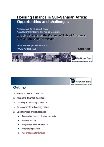 Housing Finance in Sub-Saharan Africa:  Opportunities and challenges  African Union for Housing