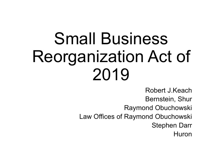 small business reorganization act of 2019