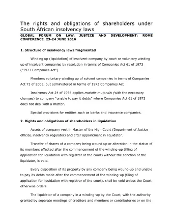 The rights and obligations of shareholders under  South African insolvency laws  GLOBAL  FORUM  ON