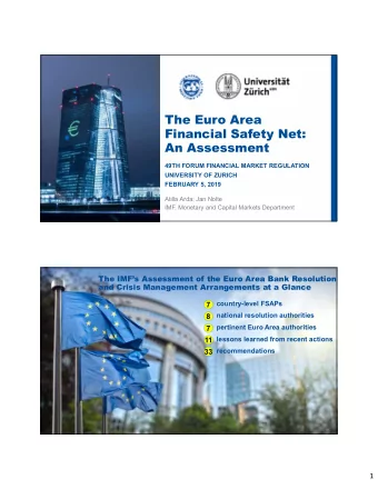 The Euro Area  Financial Safety Net:  An Assessment  49TH FORUM FINANCIAL MARKET REGULATION