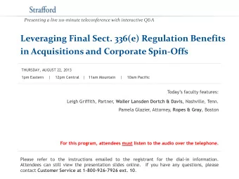 in Acquisitions and Corporate Spin-Offs  THURSDAY, AUGUST 22, 2013  1pm Eastern    |    12pm