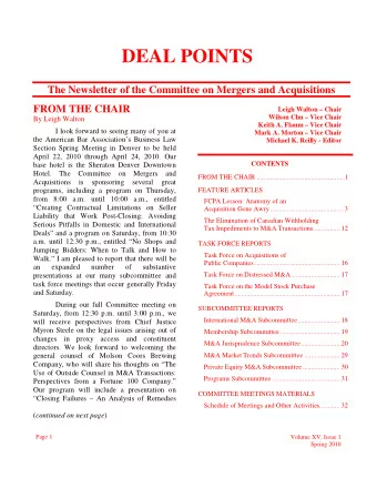 DEAL POINTS  The Newsletter of the Committee on Mergers and Acquisitions FROM THE CHAIR  Leigh