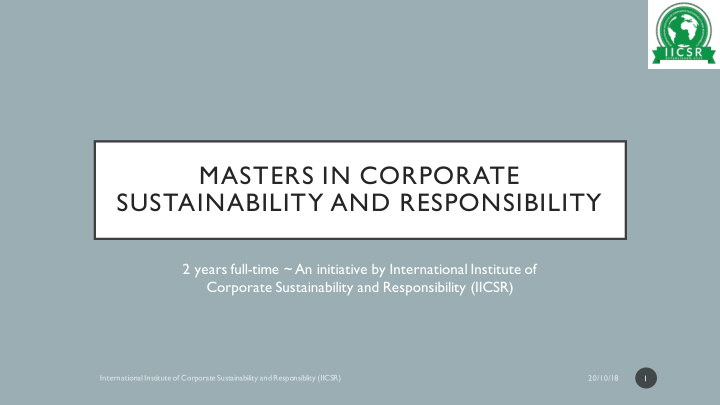 masters in corporate sustainability and responsibility