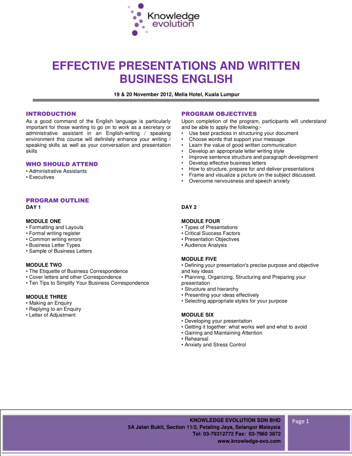 effective presentations and written business english