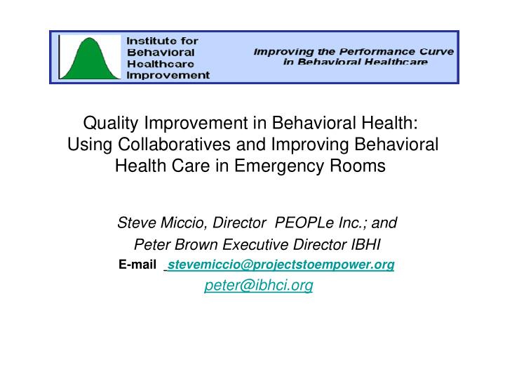 quality improvement in behavioral health using