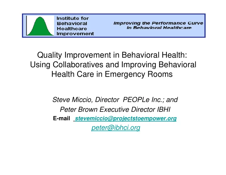 quality improvement in behavioral health using
