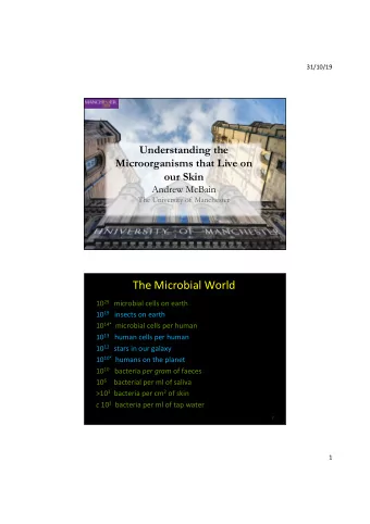 our Skin  Andrew McBain  The University of Manchester  1  The Microbial World 10 29 microbial cells
