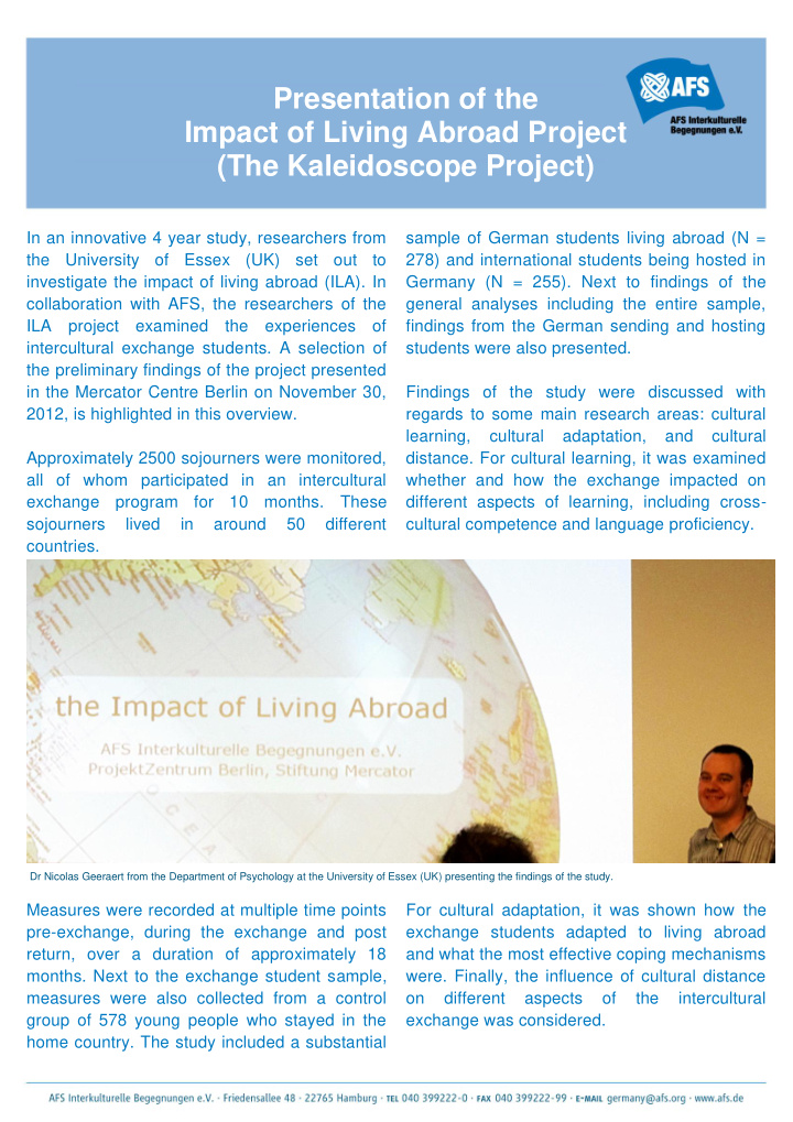presentation of the impact of living abroad project the