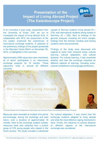 Presentation of the  Impact of Living Abroad Project  (The Kaleidoscope Project)  In an innovative