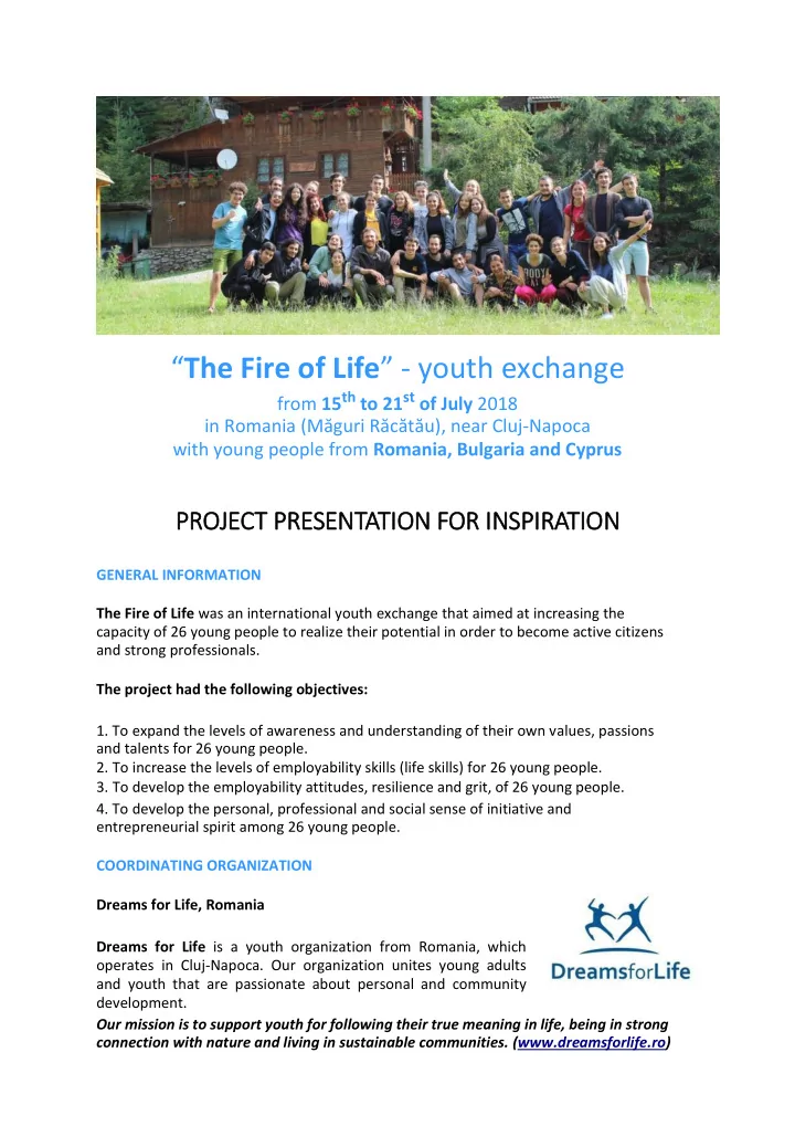 the fire of life youth exchange