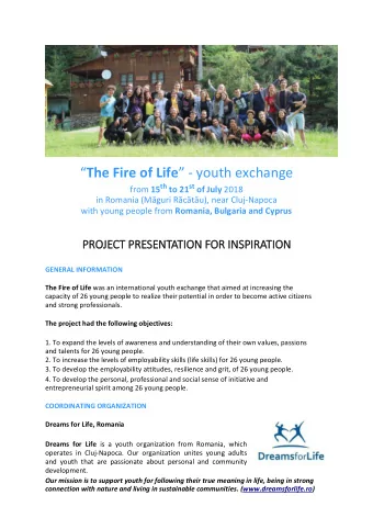 The Fire of Life  - youth exchange from 15 th to 21 st of July 2018 in Romania (Mguri