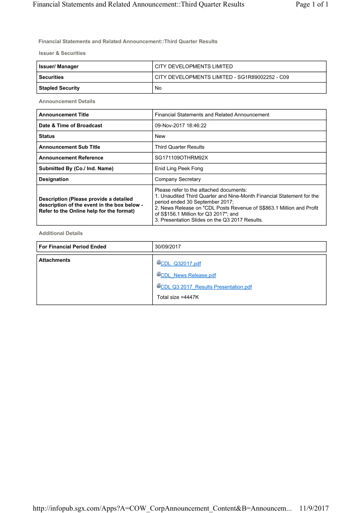 financial statements and related announcement third