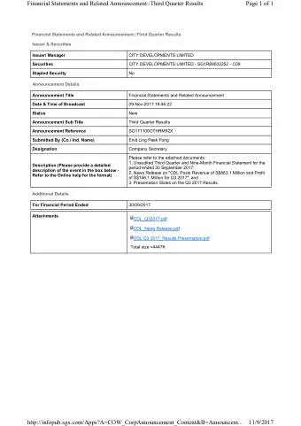 Financial Statements and Related Announcement::Third Quarter Results  Page 1 of 1  Financial