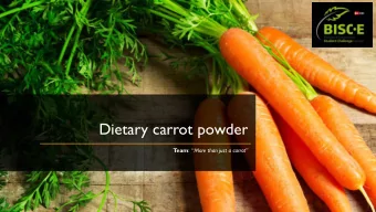 Dietary carrot powder  T eam :   More than just a carrot  Agenda  Description of the idea