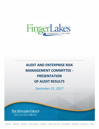AUDIT AND ENTERPRISE RISK  MANAGEMENT COMMITTEE -  PRESENTATION  OF AUDIT RESULTS  December 21,