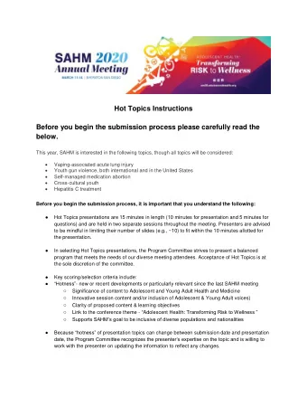 Hot Topics Instructions  Before you begin the submission process please carefully read the  below.