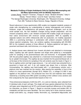 Metabolic Profiling of Single Arabidopsis Cells by Capillary Microsampling and  ESI Mass