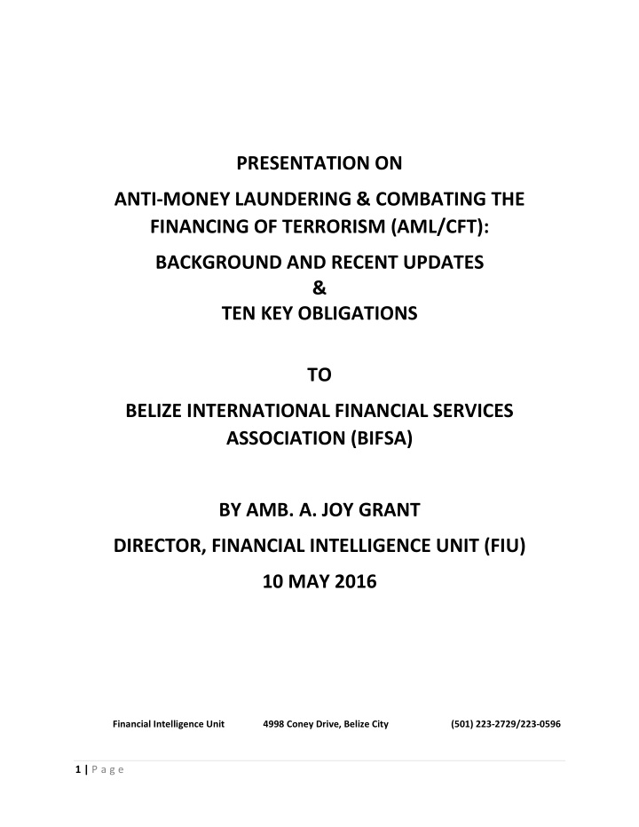 presentation on anti money laundering combating the