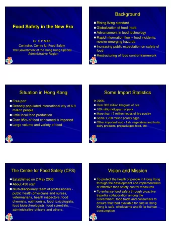 Background  Background    Rising living standard  Rising living standard  Food Safety in the
