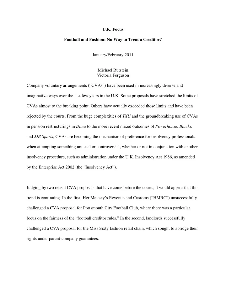 u k focus football and fashion no way to treat a creditor