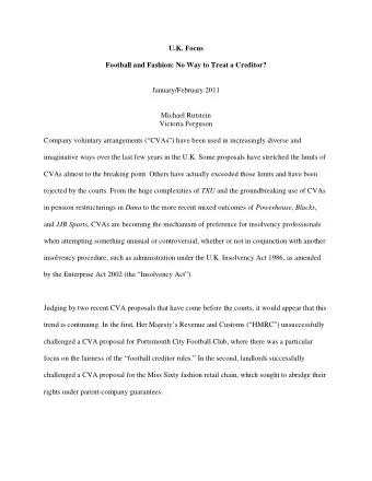 U.K. Focus  Football and Fashion: No Way to Treat a Creditor?  January/February 2011  Michael