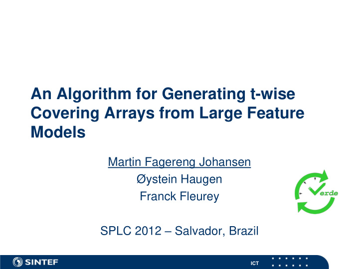 an algorithm for generating t wise covering arrays from